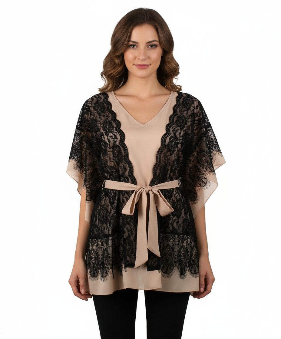 Ryu: Lace Trim Dolman Sleeve Tunic Top