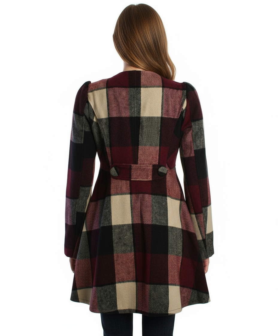 Ryu: Plaid Wool Jacket With Faux Fur Scarf, Burgundy
