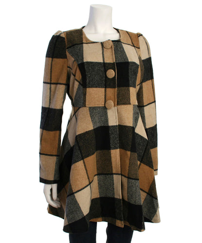 Ryu: Plaid Wool Jacket With Faux Fur Scarf, Camel