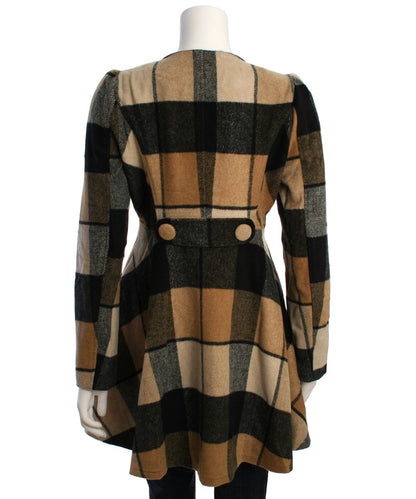 Ryu: Plaid Wool Jacket With Faux Fur Scarf, Camel