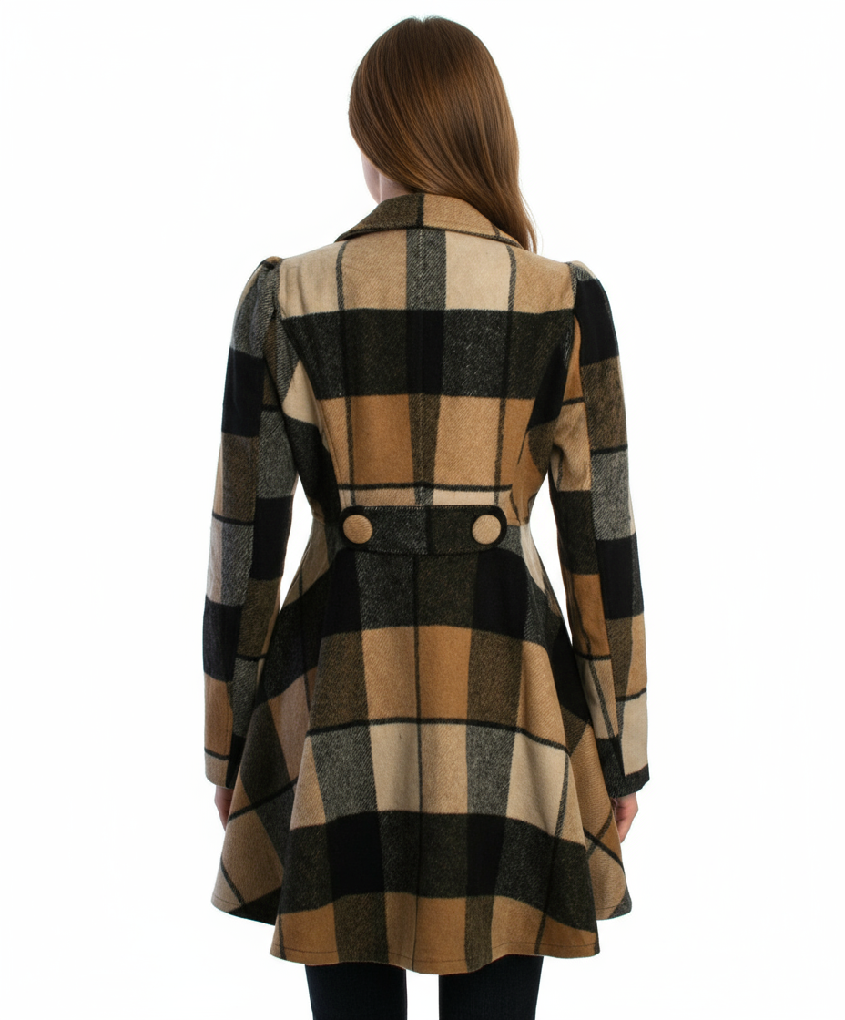 Ryu: Plaid Wool Jacket With Faux Fur Scarf, Camel