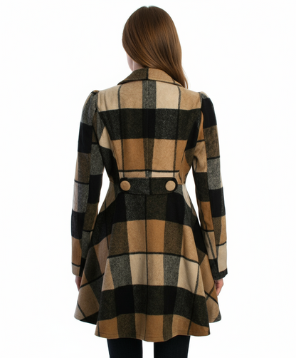 Ryu: Plaid Wool Jacket With Faux Fur Scarf, Camel