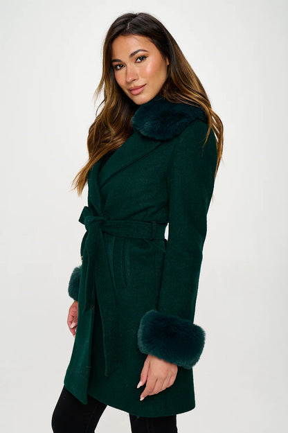 Coalition LA Vegan Wool Faux Fur Coat, Green