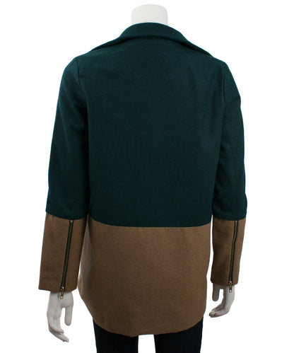 Ya Color Block Coat with Gold Asymmetrical Zipper