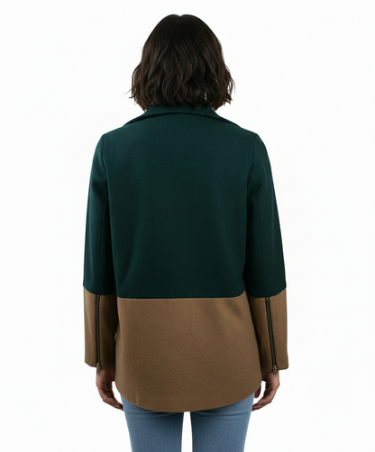 Ya Color Block Coat with Gold Asymmetrical Zipper