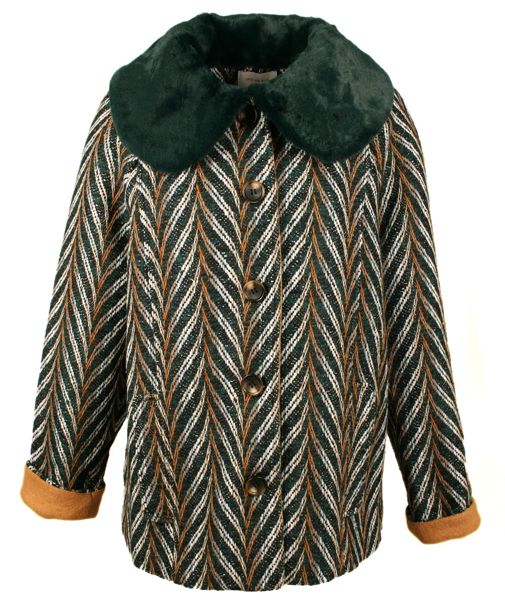 Skies Are Blue Chevron Tweed Coat