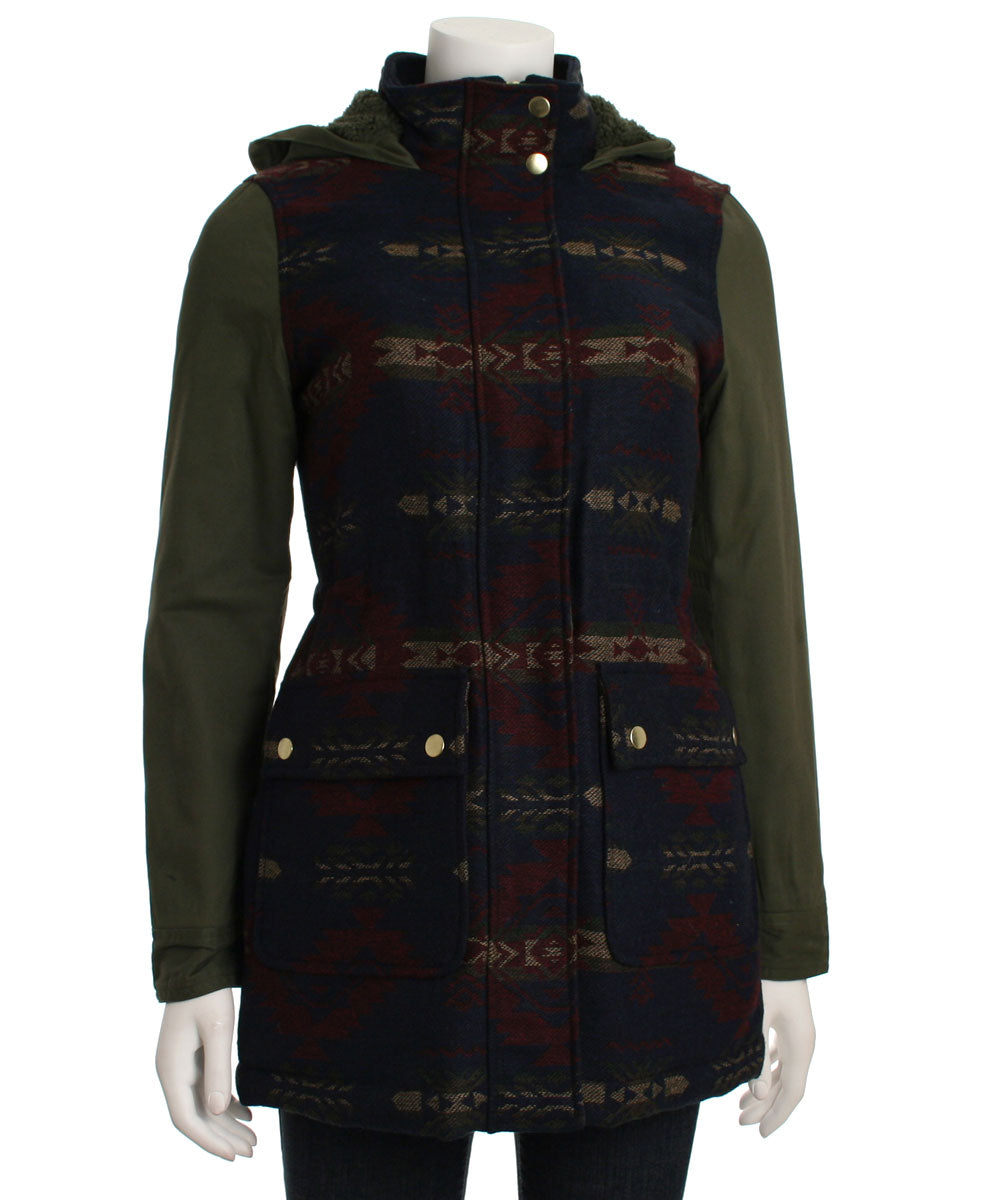 Coffeeshop Mixed Media Aztec Print Coat