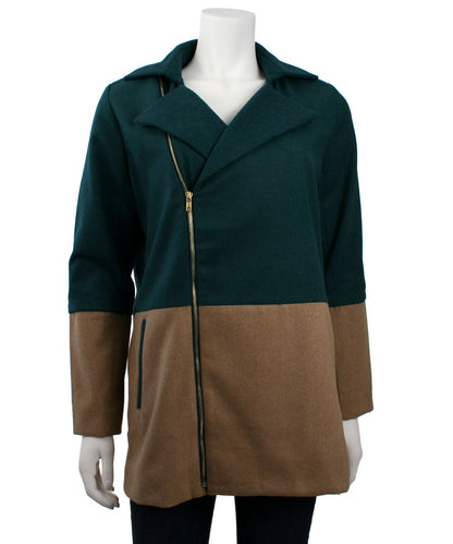 Ya Color Block Coat with Gold Asymmetrical Zipper